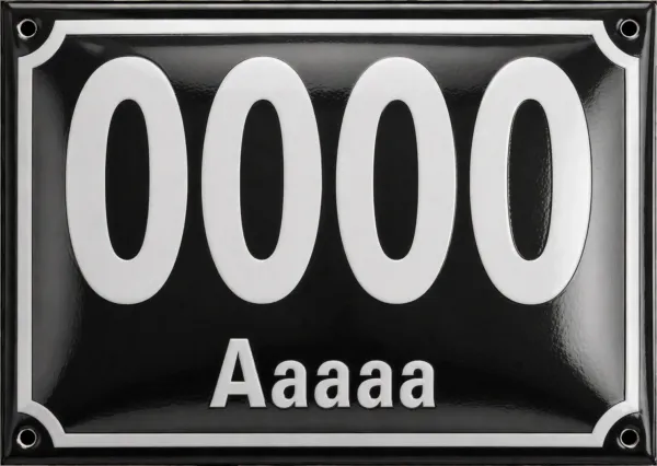 Smaltované domovní číslo s textem černo bílé